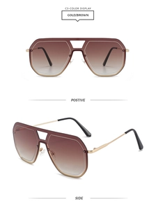 Vues de face et de côté de lunettes de soleil dorées avec verres marron dégradés