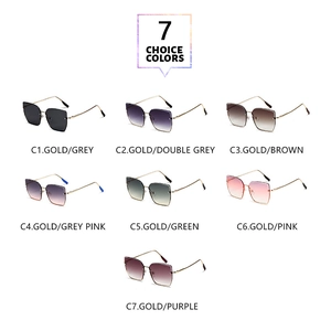 Détail des sept coloris disponibles pour ces lunettes de soleil carrées en métal