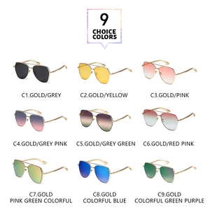 Nine color options of irregular double-bridge aviator sunglasses with metal frames