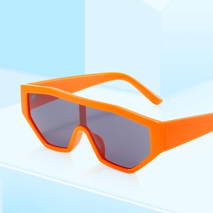 Fashionable orange one-piece PC frame sunglasses with UV400 protection for outdoor sports