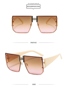 Detail of fashion polygon sunglasses with H logo bridge and gradient brown pink lenses