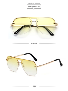 Front and side view of gold double bridge pilot sunglasses with yellow gradient lenses