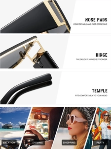 Close-up of premium hinges and reinforced gold hardware on black thick-leg sunglasses