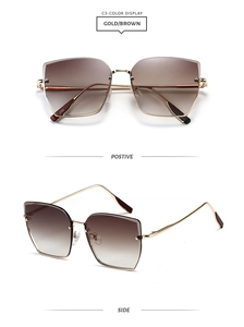 Vues détaillées de lunettes de soleil en métal doré avec verres dégradés marron et monture