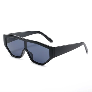 Futuristic black one-piece PC frame sunglasses with grey UV400 lenses for outdoor sports