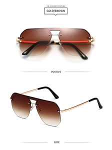 Detail view of model 8098 pilot sunglasses with gold double bridge and brown gradient lens