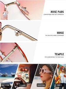 Détails de montures dorées avec plaquettes en silicone et verres dégradés de lunettes de soleil