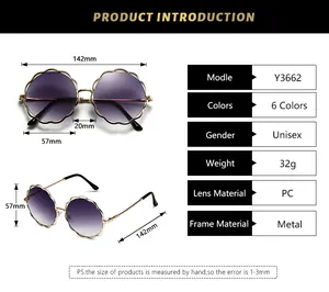 Tableau des tailles détaillé pour lunettes de soleil en dentelle métallique à gradient