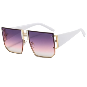 Fashionable oversized square sunglasses with gradient purple lenses and white temples