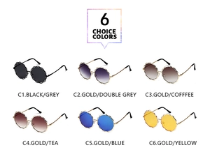 Catalogue détaillé de lunettes de soleil rondes à bords festonnés en six coloris variés