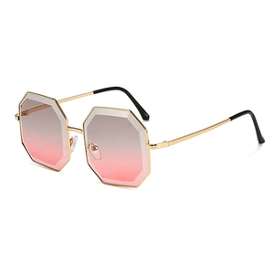 Fashionable oversized octagonal sunglasses with gradient lenses and gold metal frame