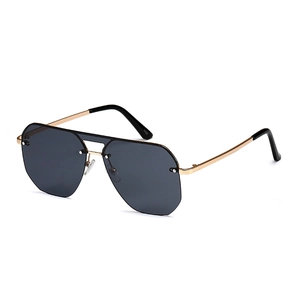 Frameless pilot sunglasses with double bridge and gold metal temples in grey tint