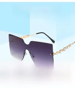 Detailed view of luxury sunglasses featuring gold-toned temples set with sparkling rhinestones