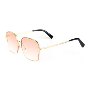 Fashionable oversized gold metal square sunglasses with orange gradient lenses for women