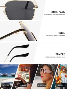 Detailed views of gold metal sunglasses hinges and nose pads for outdoor activities
