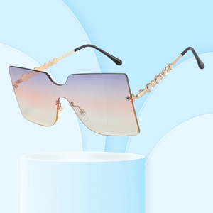 Rimless Oversized Square Sunglasses Women Men Fashion Metal Frame UV400 Gradient Lens Y2K Vintage Rhinestone Temples