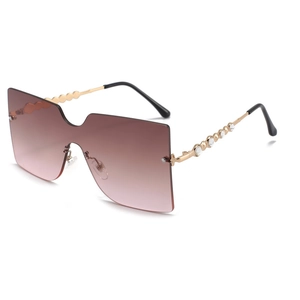 Frameless oversized square sunglasses with gradient lenses and rhinestone metal temples