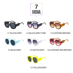 Multiple color variants of oversized fashion sunglasses shown in a 7-choice matrix layout
