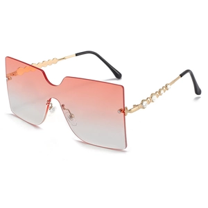Chic oversized rimless gradient sunglasses with golden metal temples and rhinestones