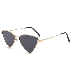 Fashionable triangle metal sunglasses with gold frame and grey lenses for a punk look