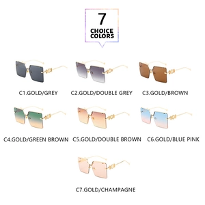 Detailed palette of oversized rimless square sunglasses in seven gradient lens colors