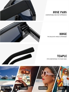 Detail view of square oversized sunglasses with ergonomic nose pads and metal hinges