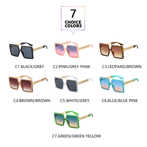 Collection of oversized square sunglasses featuring chic gold metal chain link temples