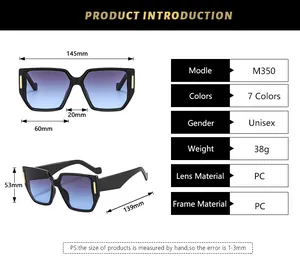Detailed size guide and technical specifications for M350 irregular fashion sunglasses