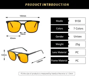 Size chart for square aviator sunglasses showing 143mm width and 138mm temple length