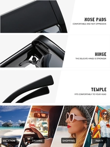 Vue détaillée de grandes lunettes de soleil noires avec plaquettes et charnières métalliques