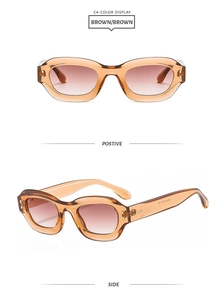 Retro oval sunglasses in translucent brown finish with gradient lenses and gold side rivets