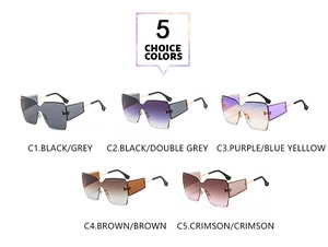 Detail showing five color options of rimless oversized sunglasses with metal temples