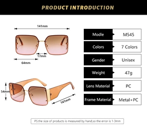 Diagramme technique détaillé montrant les dimensions des lunettes de soleil carrées