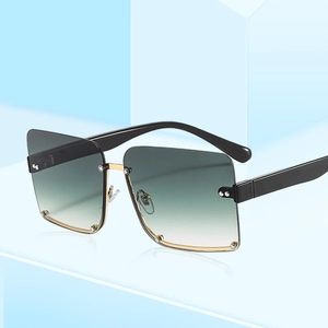 Modern semi-rimless square sunglasses with gradient lenses and stylish metal rivets