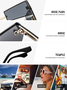 Detail view of ergonomic nose pads, durable hinges, and temple design for oversized sunglasses