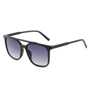 Classic aviator sunglasses with black frame and purple gradient lenses for women