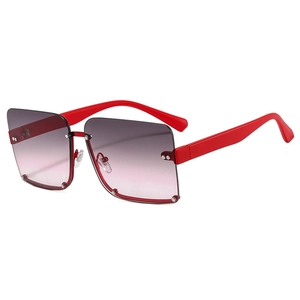Modern semi-rimless square sunglasses with red frames and purple gradient lenses