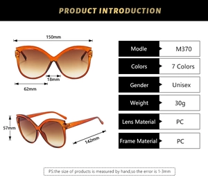 Tableau des dimensions pour lunettes de soleil œil de chat vintage à monture orange