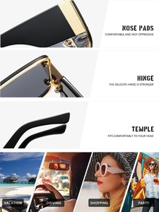 Détails de lunettes de soleil carrées montrant les charnières et scènes de style de vie