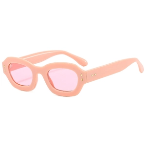 Trendy retro pink chunky frame sunglasses with gold studs and tinted lenses for women