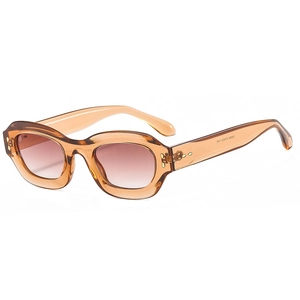 Retro oval sunglasses with translucent amber resin frame and brown gradient lenses