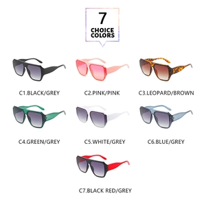 Overview of oversized square sunglasses in seven assorted frame colors and tints