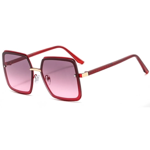 Chic women's square red lacquer sunglasses with gradient purple lenses and gold accents