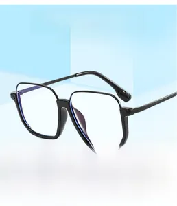 Detail of stylish black metal eyeglasses frame with blue light blocking lenses