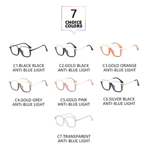 Matrix display of blue light blocking glasses in seven stylish metallic colors