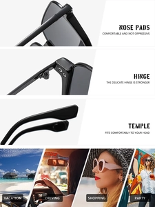 Detail view of square sunglasses with reinforced hinges and nose pads for daily activities