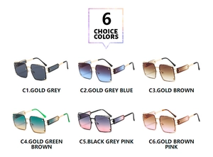 Six fashion square sunglasses in various gradient lens colors and metal frame detail