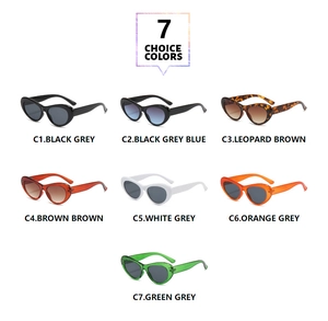 Grille détaillée montrant sept couleurs de lunettes de soleil œil de chat ultra tendance