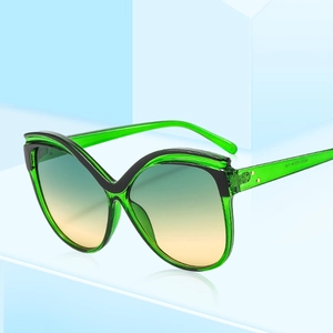 Lunettes de soleil papillon vertes avec verres dégradés et monture contrastée noire
