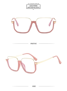 Detail view of Gold Pink anti-blue light glasses showing front and side metal frames